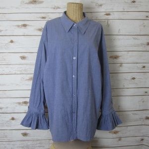EDWARD WOMAN Plus 2X Blue Striped Shirt Blouse